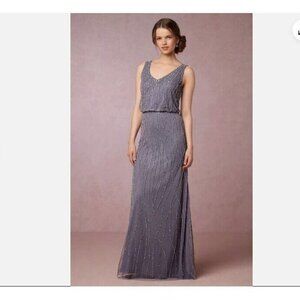 Adrianna Papell Brooklyn Slate Sequin Beaded Gown Size 6 Formal Wedding